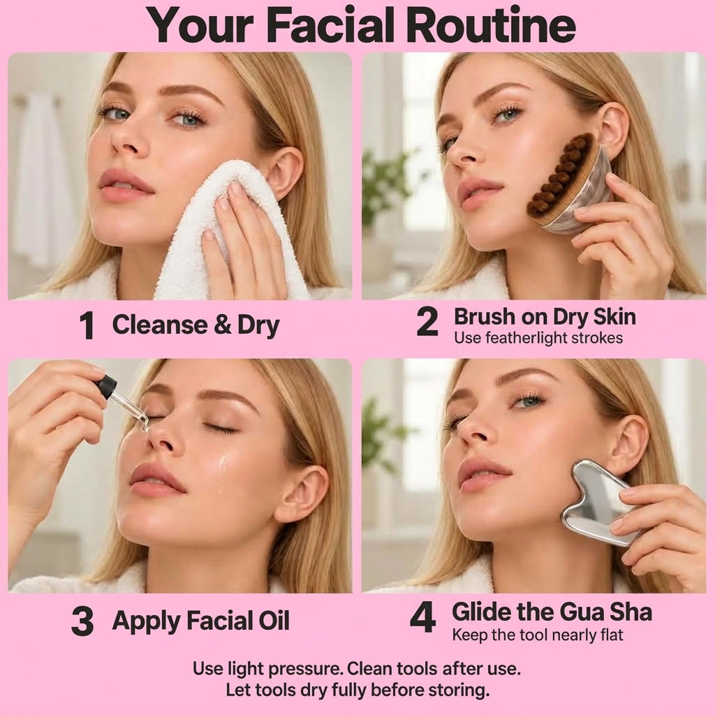 Facial Gua Sha & Lymphatic Brush Set for Face Massage