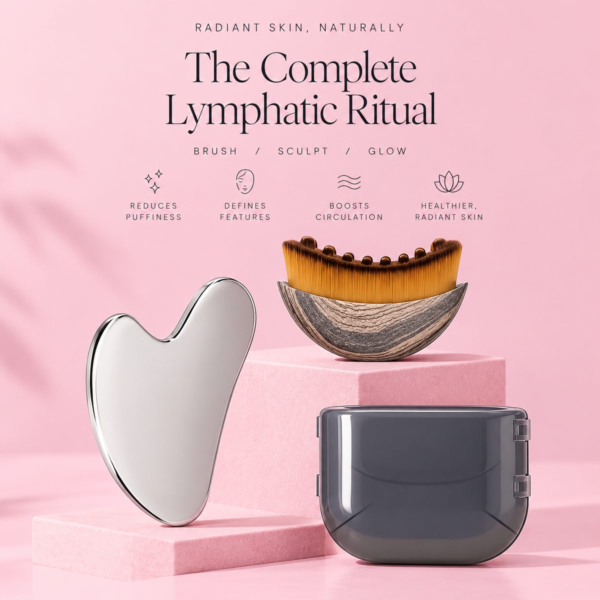 Facial Gua Sha & Lymphatic Brush Set for Face Massage